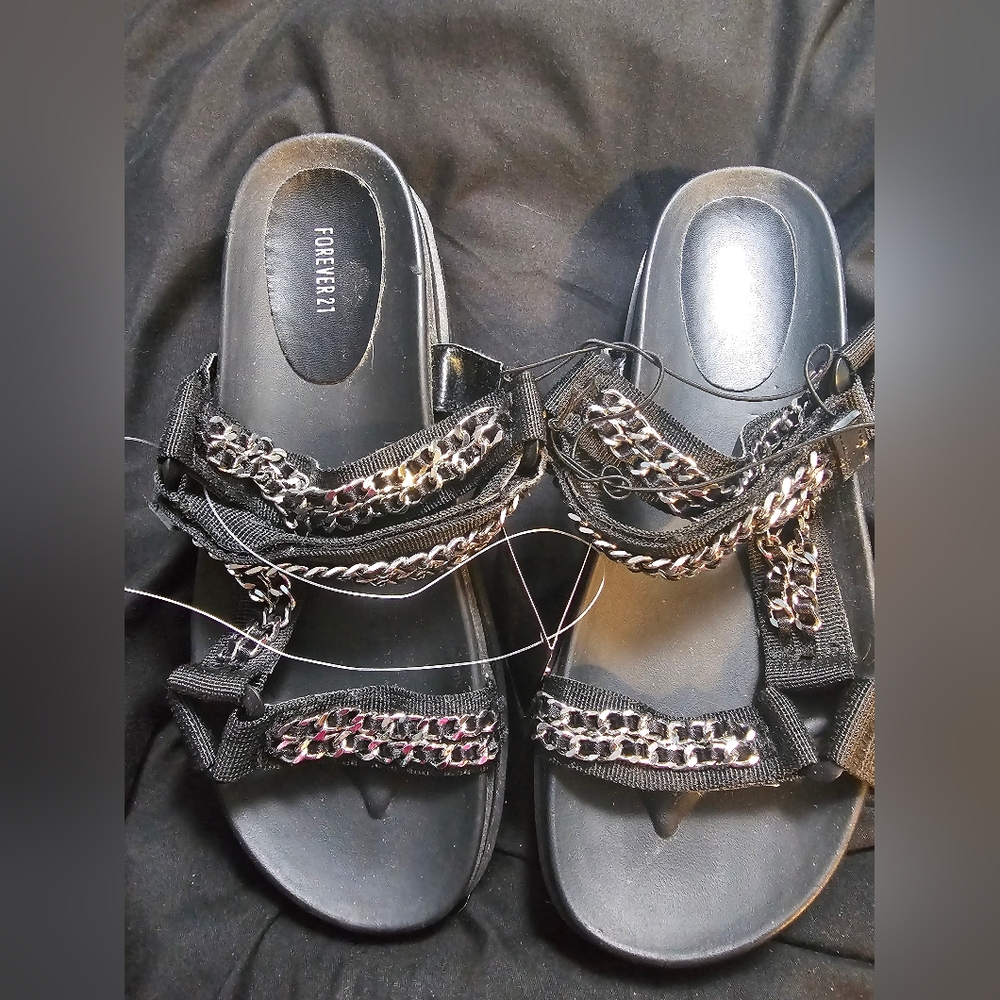 Forever 21 Black and Silver Chain Sandals